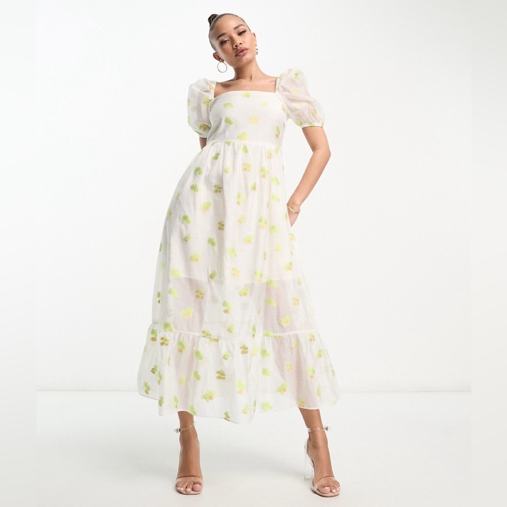 Collective The Label - Organza dress with puff sleeves - Ivory floral size US 8